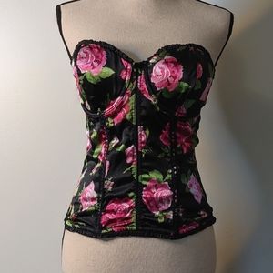 Corset Lingerie Bustier with Pink Flowers 38C